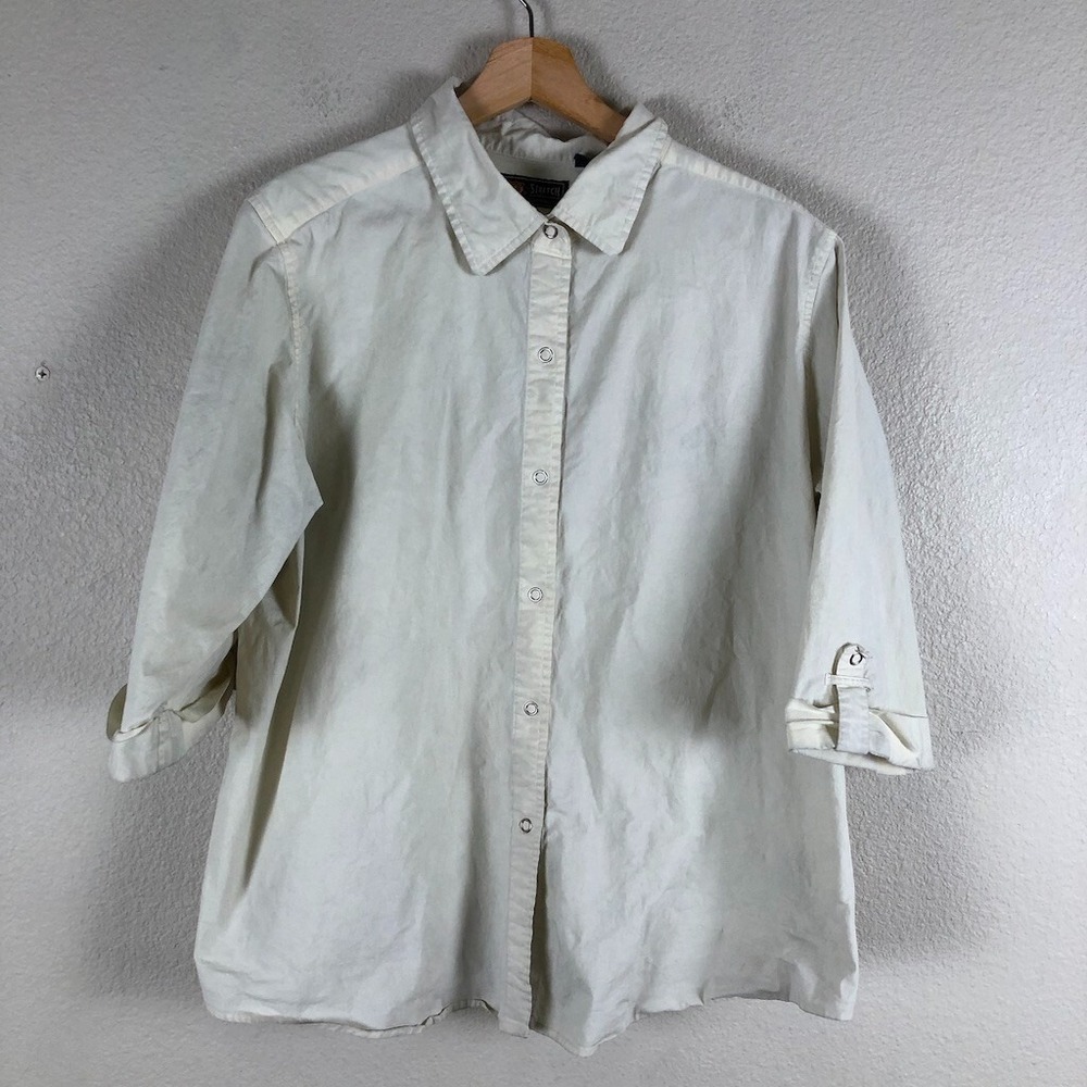 Route 66 Snap Shirt Women 20W Tan Stretch Normcore Basic Staple Evergreen